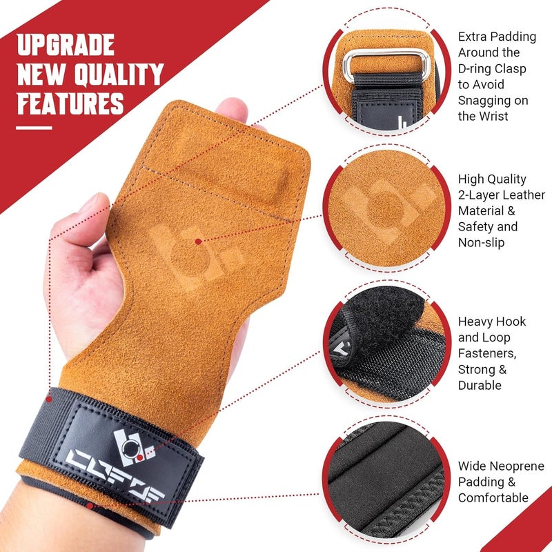 COFOF Weight Lifting Wrist Strap, Double Layer Leather Wrist Strap for Deadlift and Powerlifting, Adjustable Neoprene Padded Gym Workout Lifting Hooks (Pair) - Image 2